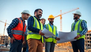 Workers engaged in Careers in construction on-site, highlighting teamwork and craftsmanship.
