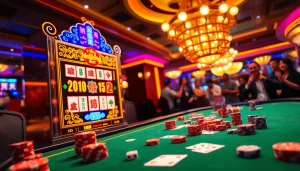 Play Mahjong Ways 2 in an electrifying casino atmosphere filled with excitement and vibrant gaming elements.