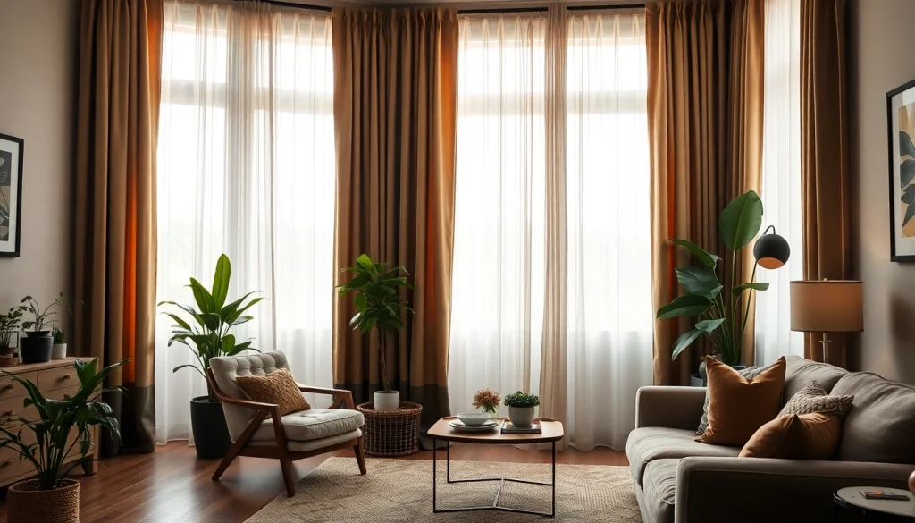 Verduisterende gordijnen in een stijlvolle woonkamer met natuurlijk lichtinval.