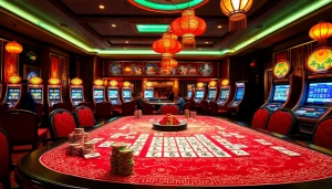Players enjoying Mahjong Ways 2 at an elegant casino table, rich in vibrant colors.