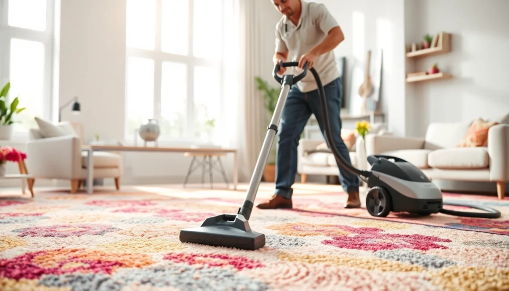 Carpet cleaners Roseville CA cleaning a bright, modern living room carpet.