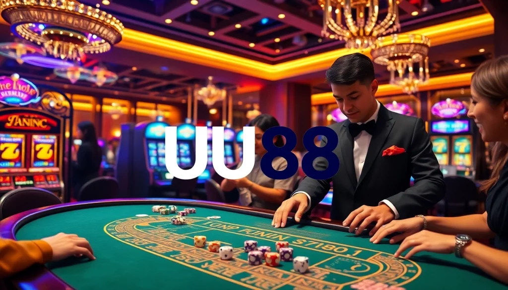 Exciting table gaming action at UU88 Casino with vibrant cards and chips.