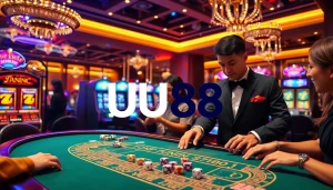Exciting table gaming action at UU88 Casino with vibrant cards and chips.