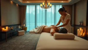 출장마사지 session in a calming hotel room, highlighting professional therapist and serene ambiance.