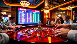 Engaged players at a casino roulette table, showcasing 7m cn ma cao betting dynamics and excitement.