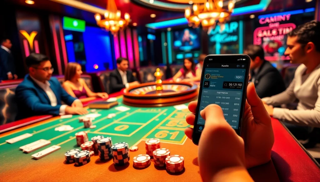 Engage in thrilling online gambling experiences at https://kuwinblog.com/ with an exciting casino scene featuring cards, dice, and roulette.