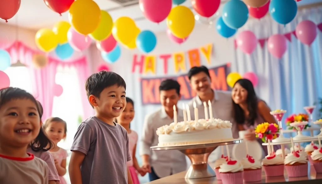 Celebrate a joyful Singapore birthday party with vibrant decorations and smiling attendees.