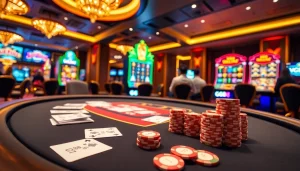 Experience excitement at GG88's luxurious casino gaming interface with vibrant slot machines and poker tables.