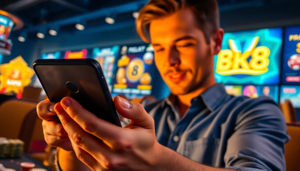 Engaging online gambling scene showcasing bk860s.com mobile app with vibrant games and user interaction.