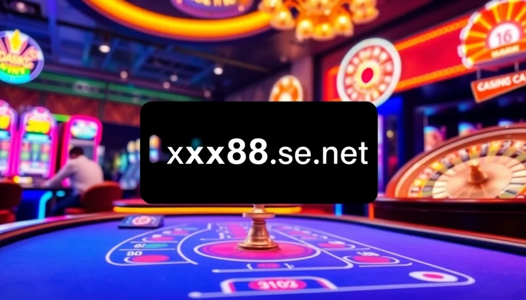 Experience the excitement of xx88.se.net as players engage at a vibrant casino with a roulette wheel and stylish app interface.