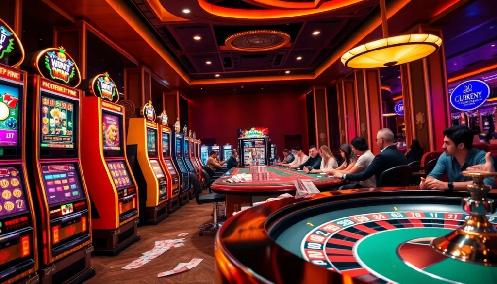 Rasakan sensasi di permainan slot deposit pulsa dengan mesin yang berwarna-warni dan pemain yang antusias.