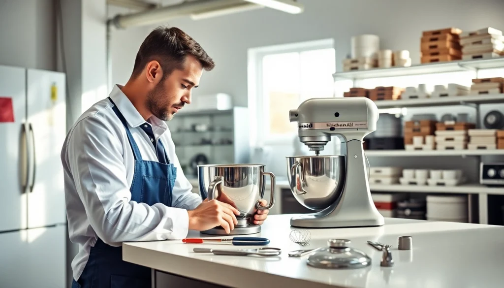 Expert technician performing KitchenAid appliance repair Ottawa in a clean workshop environment.