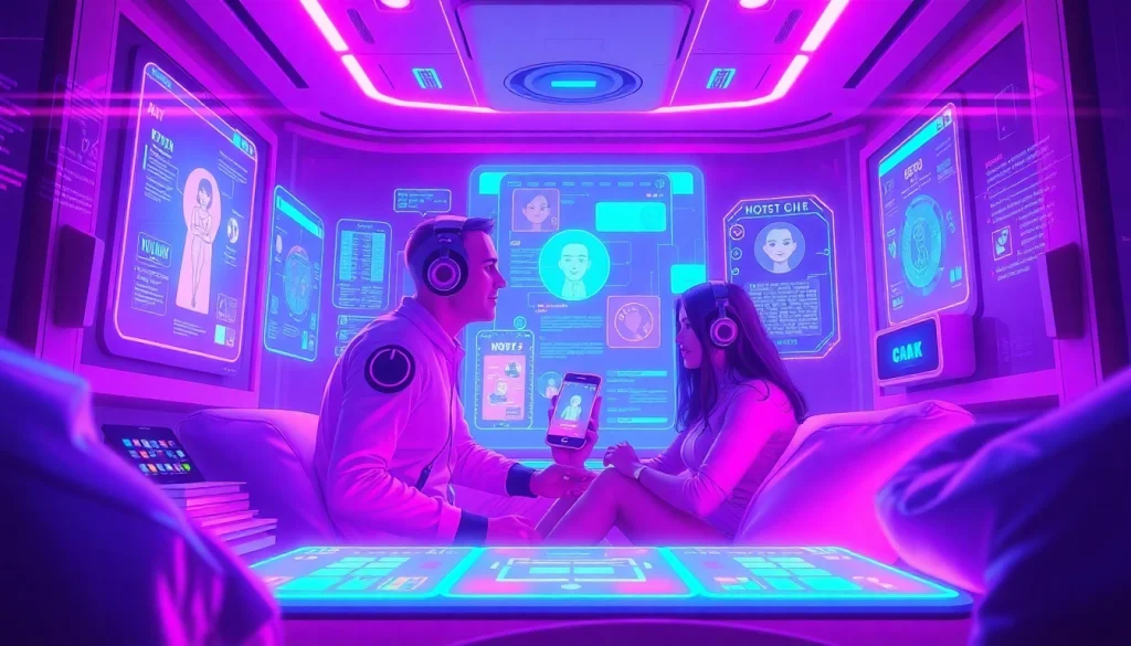 The best NSFW AI chatbots illustrated in a futuristic digital environment with interactive features.