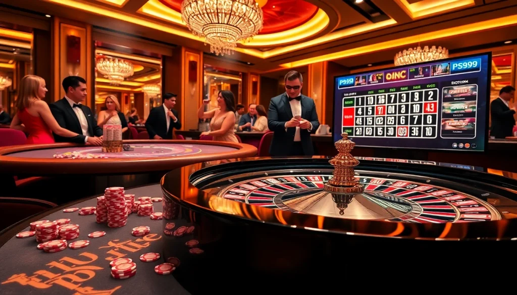Experience exciting casino action featuring PS99 with roulette and vibrant poker chips.