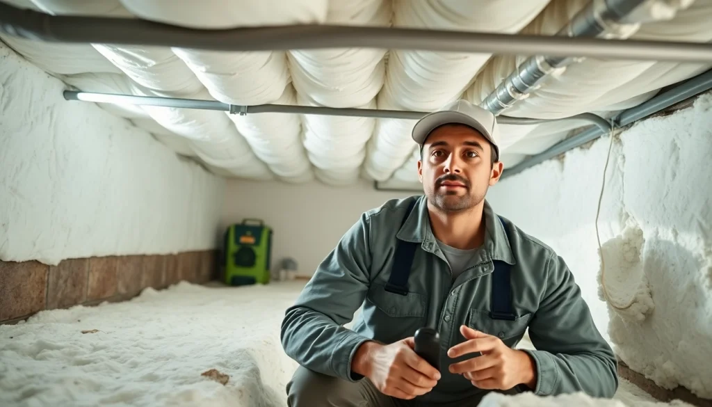 Crawl Space Restoration expert examining insulated space for efficient repair.