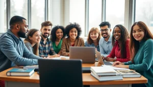 Students collaborating in the exam assistance industry, demonstrating teamwork and learning