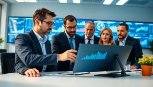 Team collaborating on b2b competitive intelligence analysis in a modern office environment.