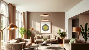 Bright and inviting living room with modern lighting fixtures, showcasing Shop ModernLighting styles.
