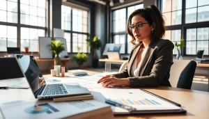 Engaged professional analyzing Acquisition Planning strategies with digital tools in a modern office setting.