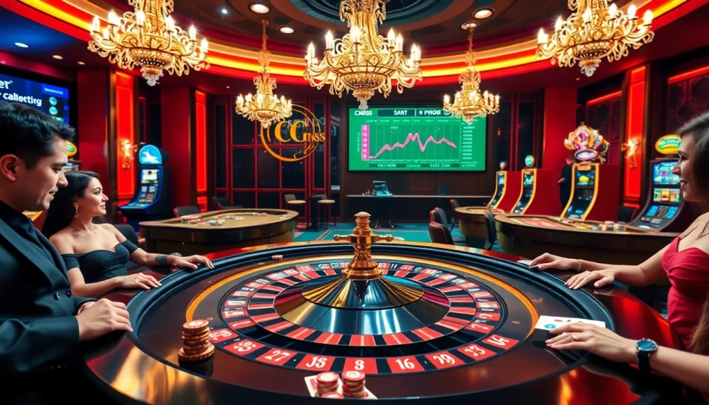 Players enjoying a high-stakes game at a luxury casino table, showcasing CM88 inspired designs.
