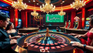 Players enjoying a high-stakes game at a luxury casino table, showcasing CM88 inspired designs.