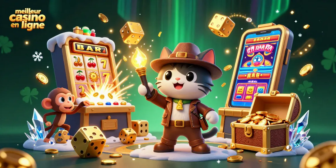 Exploration d'artefacts au meilleur casino en ligne avec un chat archéologue et un singe compagnon.