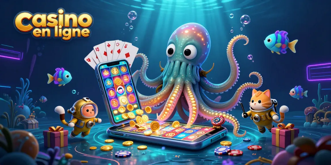 Jouez à des jeux passionnants dans un casino en ligne avec un kraken colossal et des poissons bioluminescents.