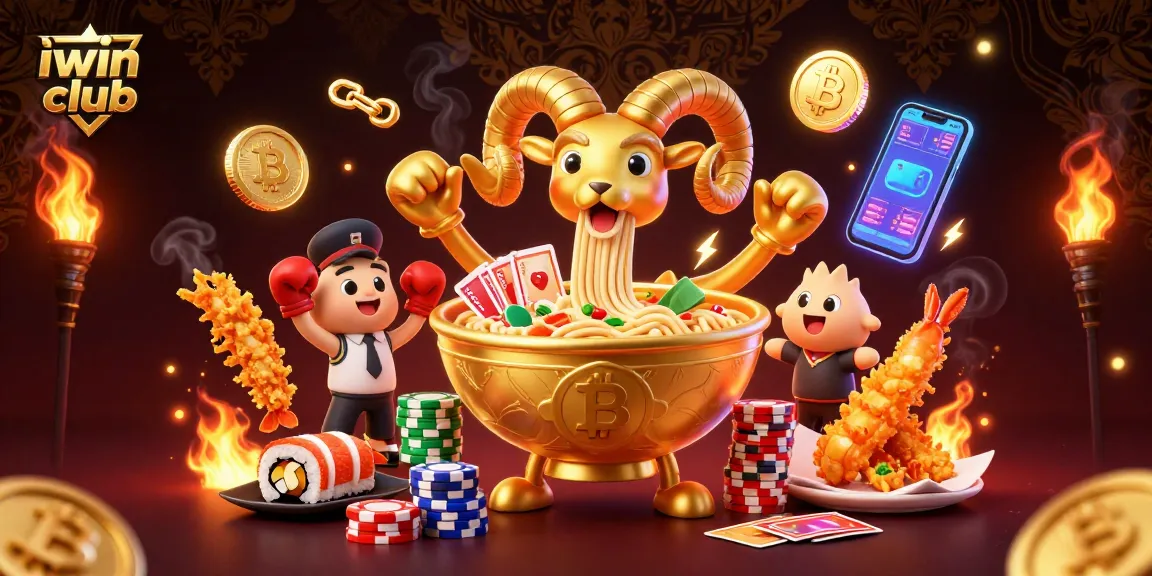 Experience the excitement of iwin club with animated characters and crypto elements in this vibrant illustration.