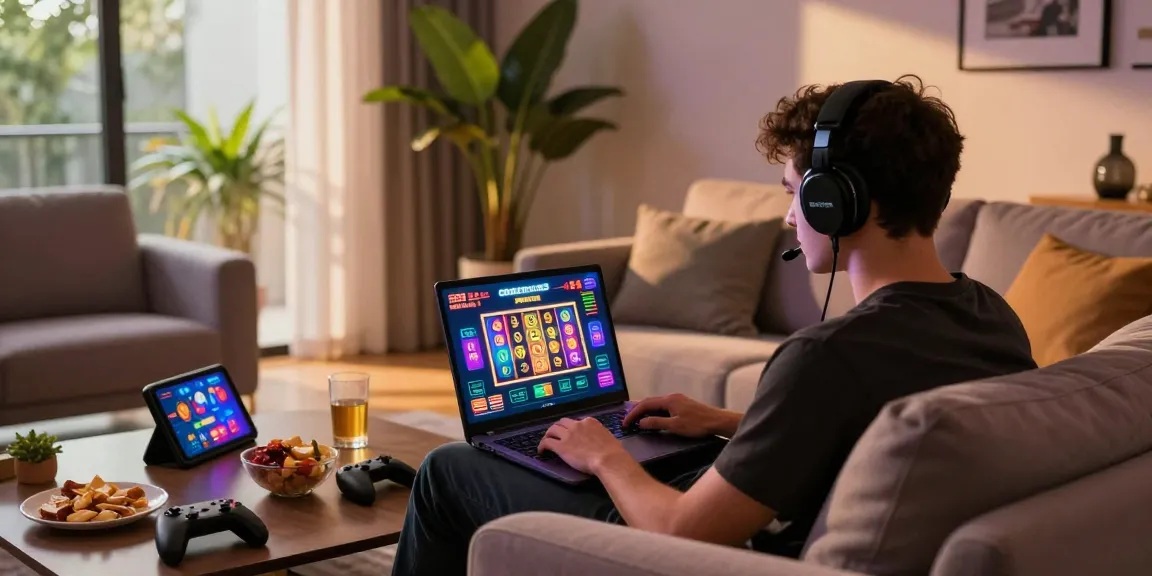 Engaging player enjoying credit card casinos in a cozy living room setting with modern gaming setup.