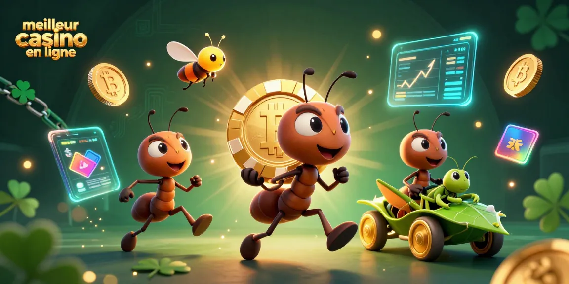 Découvrez le meilleur casino en ligne avec une scène dynamique d'une équipe de fourmis en plein vol.