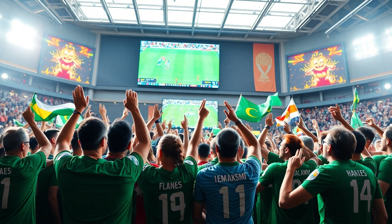 Menyaksikan bolakami world cup penuh kegembiraan di stadion dengan penggemar yang bersemangat.