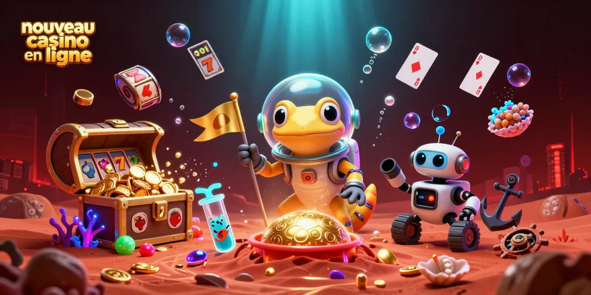Image d'un nouveau casino en ligne avec un gecko martien découvrant un trésor.