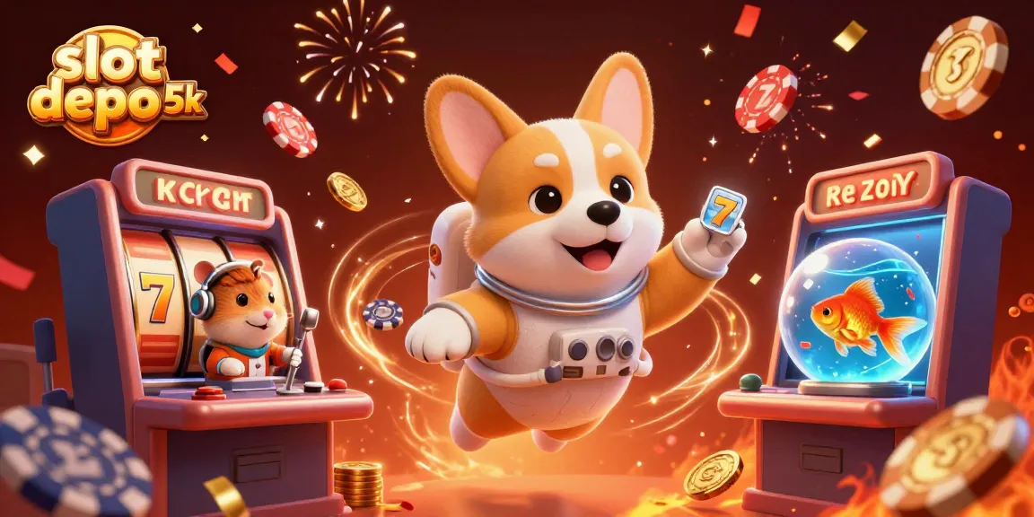 Spin to win at slot depo 5k with a playful scene of a corgi astronaut in casino space!