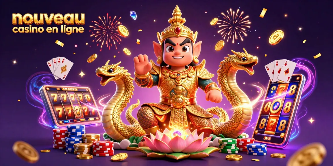 Le jeu au nouveau casino en ligne avec un yaksha, des serpents Naga et des jetons colorés.